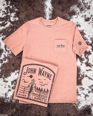 John Wayne Stock & Supply Co. Hooey T-Shirt - Light Brown – Apparel from Bronco Western Supply Co.