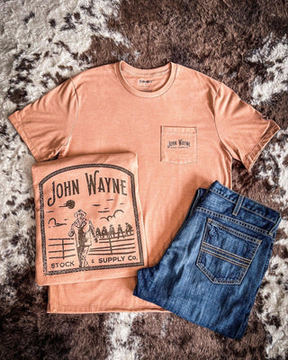 John Wayne Stock & Supply Co. Hooey T-Shirt - Light Brown – Apparel from Bronco Western Supply Co.