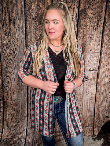 Jonelle Vintage Coral Aztec Mesh Duster - Apparel - Lucky & Blessed - Bronco Western Supply Co.