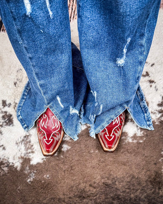 Jordan High Rise Medium Wash Distressed Flare Jeans – Apparel from Bronco Western Supply Co.
