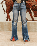 Jordan High Rise Medium Wash Distressed Flare Jeans - Apparel - Lucky & Blessed - Bronco Western Supply Co.