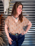 Josie Khaki Aztec Dolman Short Sleeve Button Down Top - Apparel - Lucky & Blessed - Bronco Western Supply Co.