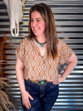 Josie Khaki Aztec Dolman Short Sleeve Button Down Top - Apparel - Lucky & Blessed - Bronco Western Supply Co.