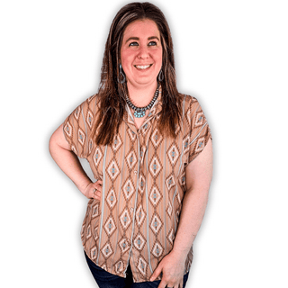 Josie Khaki Aztec Dolman Short Sleeve Button Down Top – Apparel from Bronco Western Supply Co.