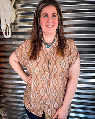 Josie Khaki Aztec Dolman Short Sleeve Button Down Top – Apparel from Bronco Western Supply Co.