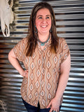 Josie Khaki Aztec Dolman Short Sleeve Button Down Top - Apparel - Lucky & Blessed - Bronco Western Supply Co.