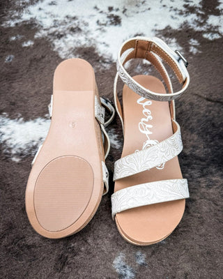 Kiara Tooled Wedge Sandal in Light Grey by Very G – Women's Shoes from Bronco Western Supply Co.