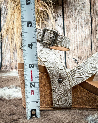 Kiara Tooled Wedge Sandal in Light Grey by Very G – Women's Shoes from Bronco Western Supply Co.