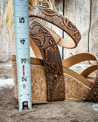 Kiara Tooled Wedge Sandal in Tan by Very G – Women's Shoes from Bronco Western Supply Co.