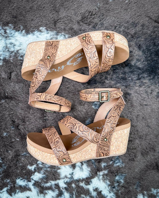 Kiara Tooled Wedge Sandal in Tan by Very G – Women's Shoes from Bronco Western Supply Co.