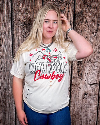 Kick Rocks Cowboy Distressed Graphic Tee - Cream – Apparel from Bronco Western Supply Co.