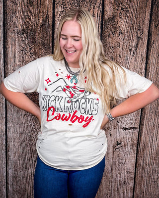 Kick Rocks Cowboy Distressed Graphic Tee - Cream – Apparel from Bronco Western Supply Co.