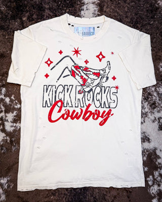 Kick Rocks Cowboy Distressed Graphic Tee - Cream - Apparel - Country Deep Apparel - Bronco Western Supply Co.