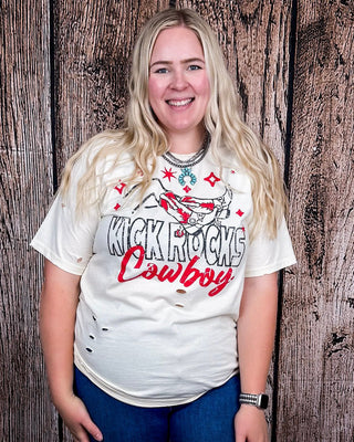 Kick Rocks Cowboy Distressed Graphic Tee - Cream – Apparel from Bronco Western Supply Co.