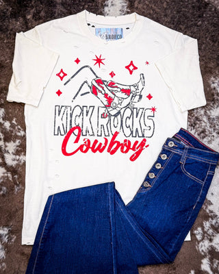 Kick Rocks Cowboy Distressed Graphic Tee - Cream – Apparel from Bronco Western Supply Co.