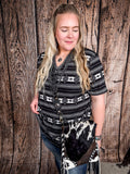 Krista Black Aztec Print Short Sleeve V - Neck Top - Apparel - Lucky & Blessed - Bronco Western Supply Co.