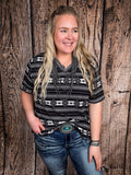 Krista Black Aztec Print Short Sleeve V - Neck Top - Apparel - Lucky & Blessed - Bronco Western Supply Co.