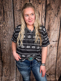 Krista Black Aztec Print Short Sleeve V - Neck Top - Apparel - Lucky & Blessed - Bronco Western Supply Co.