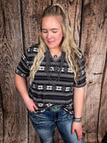 Krista Black Aztec Print Short Sleeve V - Neck Top - Apparel - Lucky & Blessed - Bronco Western Supply Co.