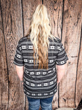 Krista Black Aztec Print Short Sleeve V - Neck Top - Apparel - Lucky & Blessed - Bronco Western Supply Co.
