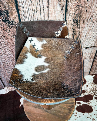 A rustic cowhide bowl.