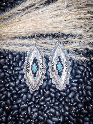 Largo Aztec Dangle Fashion Earrings - Turquoise - Jewelry - Blue Tortoise - Bronco Western Supply Co.