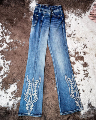 Lariat Stitch Bootcut Jeans in Medium Wash by Grace in LA – Apparel from Bronco Western Supply Co.