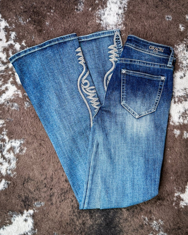 Lariat Stitch Bootcut Jeans in Medium Wash by Grace in LA – Apparel from Bronco Western Supply Co.