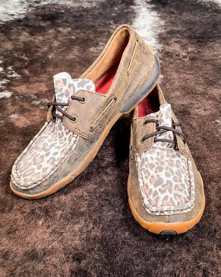 Leah Twisted X Boat Shoe Driving Moc - Distressed & Leopard – Women's Shoes from Bronco Western Supply Co.
