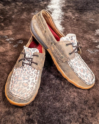 Leah Twisted X Boat Shoe Driving Moc - Distressed & Leopard – Women's Shoes from Bronco Western Supply Co.