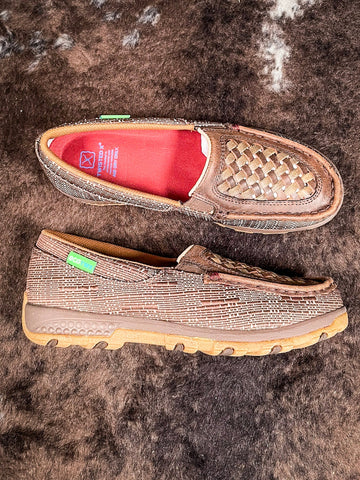 Leila Twisted X Slip - On Driving Moc - Woven Brown & Coffee - Women's Shoes - Twisted X - Bronco Western Supply Co.