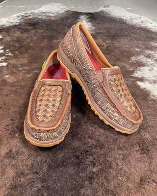 Leila Twisted X Slip - On Driving Moc - Woven Brown & Coffee – Women's Shoes from Bronco Western Supply Co.