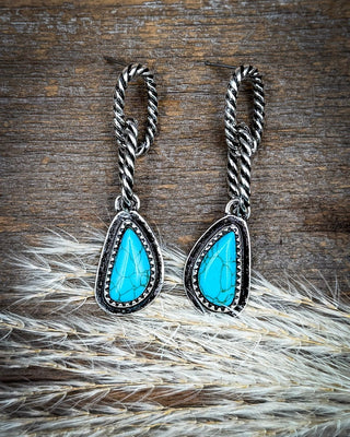 Lennox Blue Teardrop Chain Stud Earrings – Jewelry from Bronco Western Supply Co.