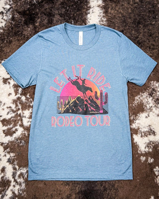 Let it Ride Rodeo Tour Graphic Tee - Slate Blue – Shirts & Tops from Bronco Western Supply Co.