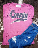 Lightning Cowgirl Distressed Graphic Tee - Vintage Berry - Apparel - Country Deep Apparel - Bronco Western Supply Co.