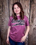 Lightning Cowgirl Distressed Graphic Tee - Vintage Berry - Apparel - Country Deep Apparel - Bronco Western Supply Co.