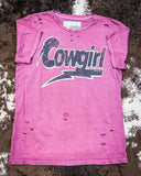 Lightning Cowgirl Distressed Graphic Tee - Vintage Berry - Apparel - Country Deep Apparel - Bronco Western Supply Co.