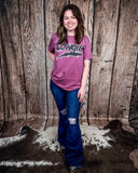 Lightning Cowgirl Distressed Graphic Tee - Vintage Berry - Apparel - Country Deep Apparel - Bronco Western Supply Co.