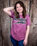 Lightning Cowgirl Distressed Graphic Tee - Vintage Berry - Apparel - Country Deep Apparel - Bronco Western Supply Co.
