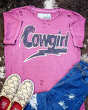 Lightning Cowgirl Distressed Graphic Tee - Vintage Berry - Apparel - Country Deep Apparel - Bronco Western Supply Co.