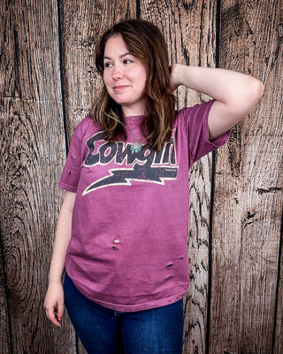 Lightning Cowgirl Distressed Graphic Tee - Vintage Berry – Apparel from Bronco Western Supply Co.