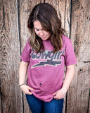 Lightning Cowgirl Distressed Graphic Tee - Vintage Berry - Apparel - Country Deep Apparel - Bronco Western Supply Co.