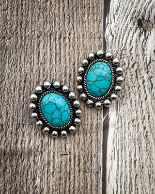 Linden Oval Stone Stud Earrings in Turquoise – Jewelry from Bronco Western Supply Co.