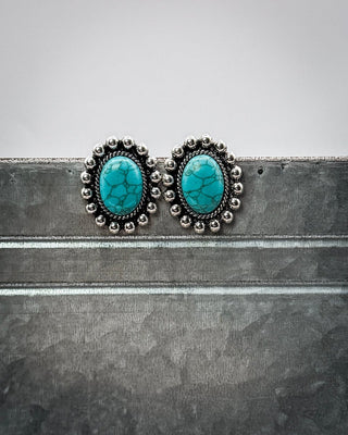 Linden Oval Stone Stud Earrings in Turquoise – Jewelry from Bronco Western Supply Co.