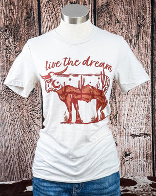 Live the Dream Boyfriend Tee in Natural – Apparel from Bronco Western Supply Co.
