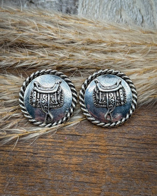 Lucky Saddle Medallion Fashion Stud Earrings – Jewelry from Bronco Western Supply Co.