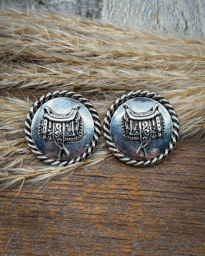 Lucky Saddle Medallion Fashion Stud Earrings – Jewelry from Bronco Western Supply Co.