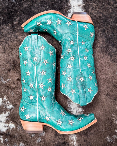 Marfa Black Star Leather Boots - Turquoise and Champagne - Women's Shoes - Black Star - Bronco Western Supply Co.