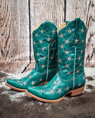 Marfa Black Star Leather Boots - Turquoise and Champagne – Women's Shoes from Bronco Western Supply Co.