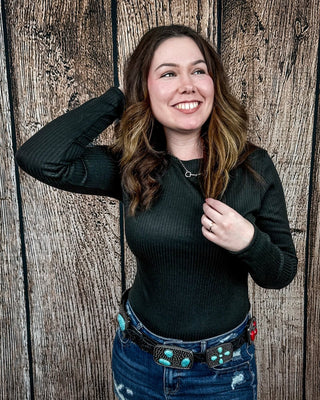 Marin Ribbed Round Hem Top in Black by Lucky and Blessed – Shirts & Tops from Bronco Western Supply Co.